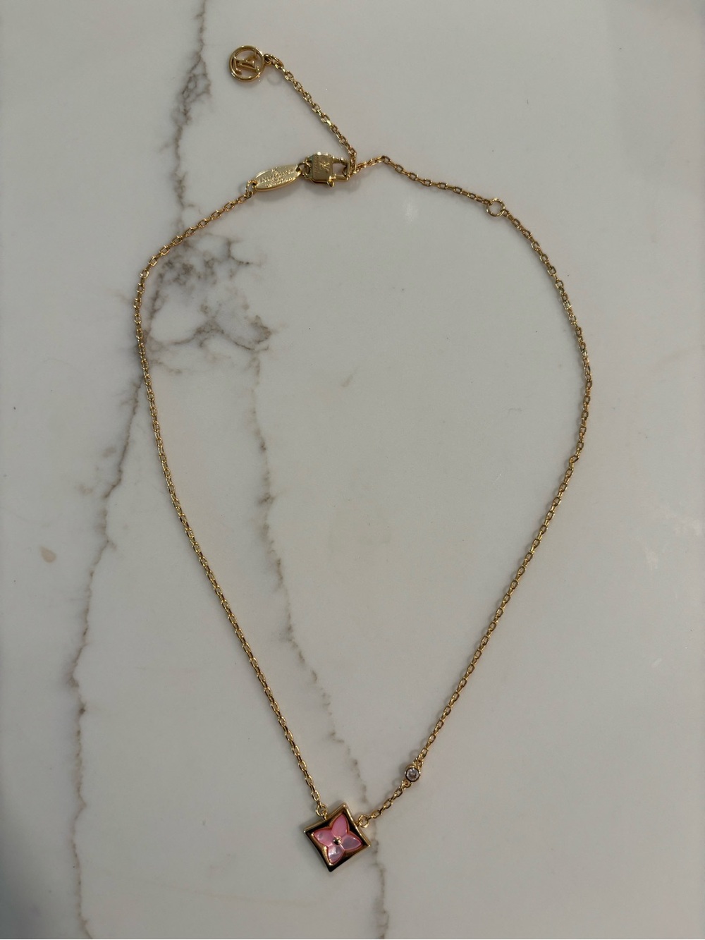 Gold Pink Flower Pendant Necklace